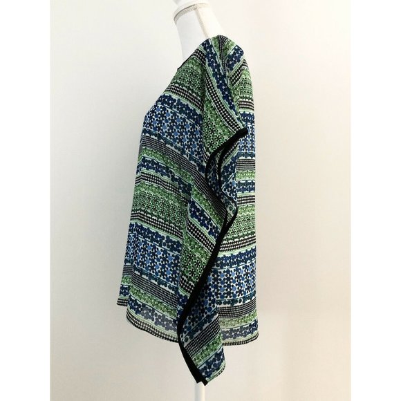 NWT Calvin Klein Chiffon Caftan Blouse XS Green Blue Geometric Tunic Top Keyhole - Picture 7 of 12